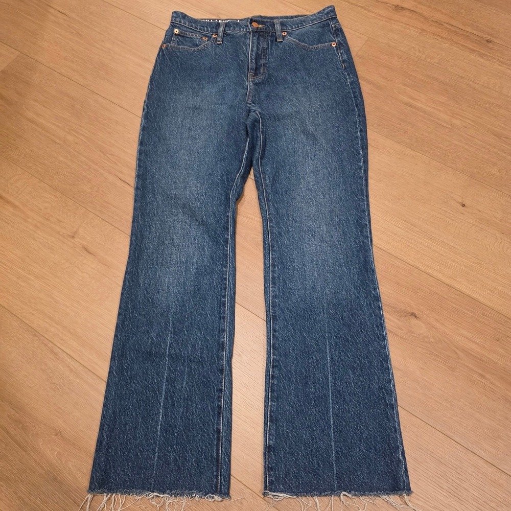 J. Crew Full Length Demi Boot Jeans Indigo Blue Raw Hem High Rise 100% Cotton 28